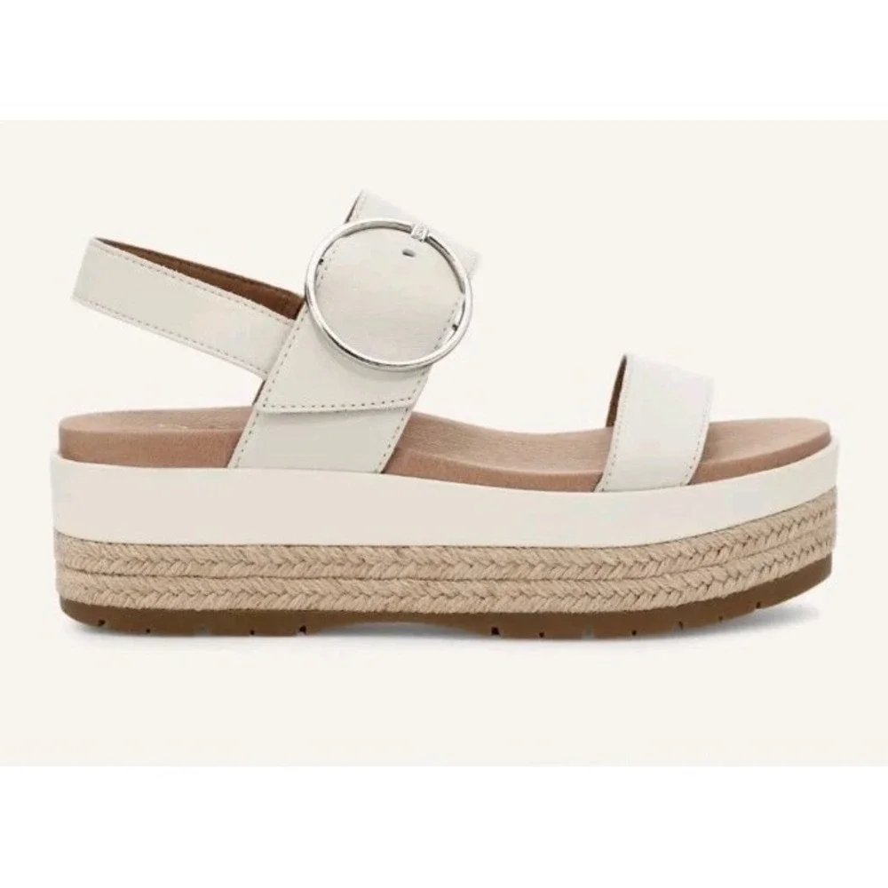 UGG Women 9 White April Espadrille Wedge Platform Buckle Sandals Coastal Cottage